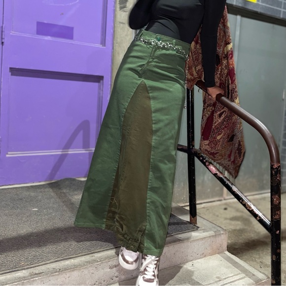 Vanilla | Reconstructed Maxi Green denim Skirt - Picture 3 of 3